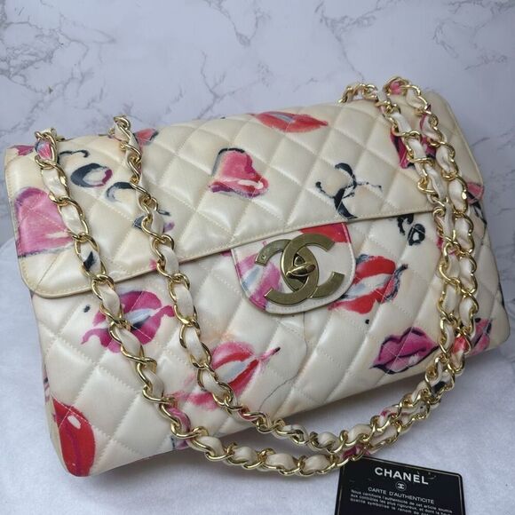 Chanel Vintage Jumbo 34 Lips & Kisses Barbie Chain Shoulder Bag - Picture 2 of 12